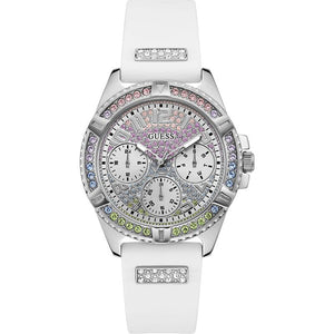 Guess Frontier Diamonds Silver Dial White Rubber Strap Watch for Women - GW0045L1 Authentic Buy Shop Now