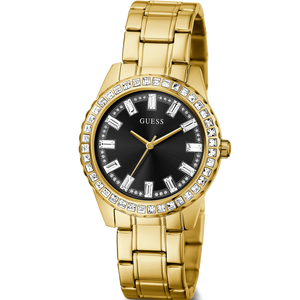 Guess Sparkler Diamonds Black Dial Gold Steel Strap Watch for Women - GW0111L2 Authentic Buy Shop Now