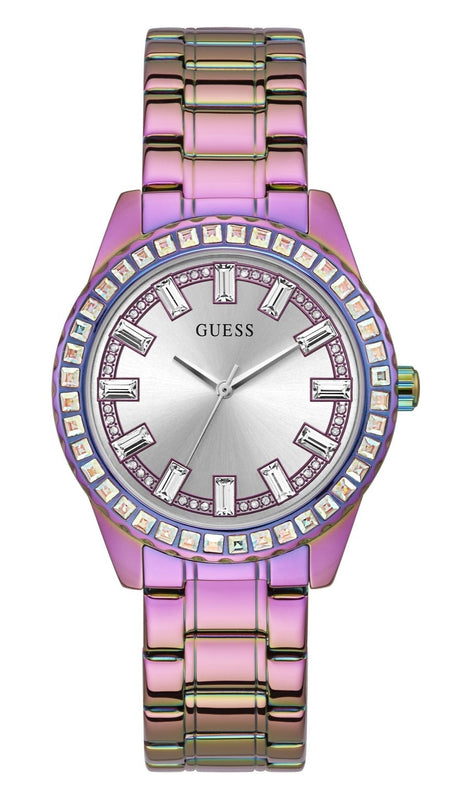 Guess Sparkler Silver Dial Purple Steel Strap Watch For Women - GW0111L5 Authentic Buy Shop Now