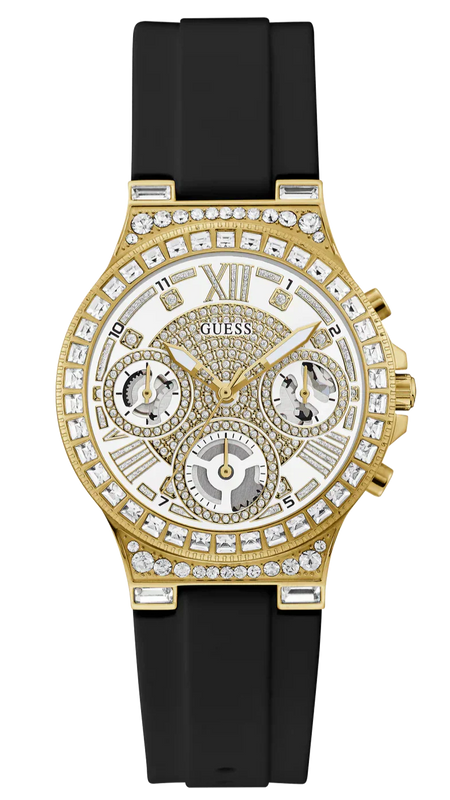 Guess Moonlight Crystals Silver Dial Black Silicone Strap Watch For Women - GW0257L1 Authentic Buy Shop Now