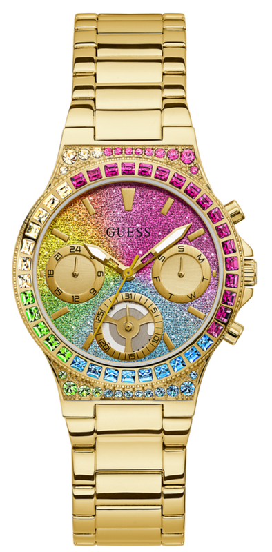 Guess Sugarrush Quartz Multicolor Dial Gold Steel Strap Watch For Women - GW0258L1 Authentic Buy Shop Now