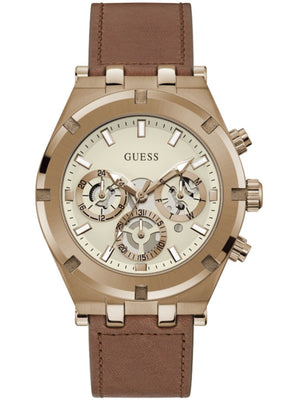 Guess Analog Multifunction White Dial Brown Leather Strap Watch for Men - GW0262G3 Authentic Buy Shop Now