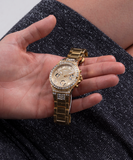 Guess Moonlight Multi Function Diamonds Gold Dial Gold Steel Strap Watch for Women - GW0320L2 Authentic Buy Shop Now