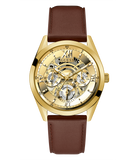 Guess Multifunction Chronograph Gold Dial Brown Leather Strap Watch For Men - GW0389G5 Authentic Buy Shop Now