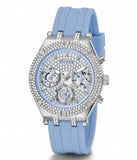 Guess Confetti Crystal Silver Dial Blue Rubber Strap Watch For Women - W1098L3 Authentic Buy Shop Now