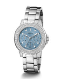 Guess Crown Jewel Diamonds Blue Dial Silver Steel Strap Watch for Women - GW0410L1 Authentic Buy Shop Now