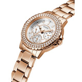 Guess Crown Jewel Multifunction Diamonds White Dial Rose Gold Steel Strap Watch For Women - GW0410L3 Authentic Buy Shop Now
