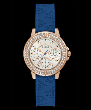 Guess Crown Jewel Diamonds White Dial Blue Rubber Strap Watch for Women - GW0411L2 Authentic Buy Shop Now