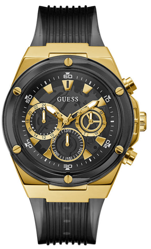 Guess Poseidon Chronograph Black Dial Black Silicone Strap Watch For Men - GW0425G1 Authentic Buy Shop Now