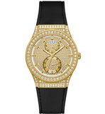 Guess Princess Crystals Gold Dial Black Silicone Strap Watch For Women - GW0439L2 Authentic Buy Shop Now