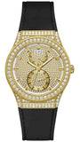 Guess Princess Crystals Gold Dial Black Silicone Strap Watch For Women - GW0439L2 Authentic Buy Shop Now