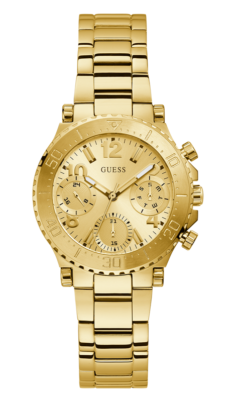 Guess Cosmic Chronograph Gold Dial Gold Steel Strap Watch for Women - GW0465L1 Authentic Buy Shop Now