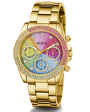 Guess Confetti Chronograph Rainbow Dial Gold Steel Strap Watch For Women - GW0483L4 Authentic Buy Shop Now