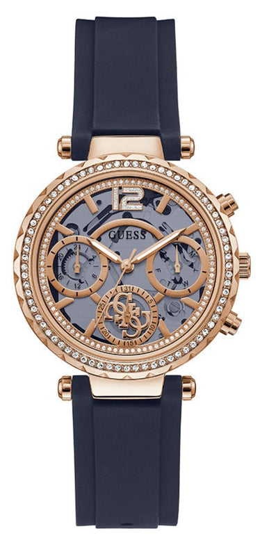 Guess Solistice Diamonds Roe Gold Dial Black Rubber Strap Watch for Women - GW0484L2 Authentic Buy Shop Now