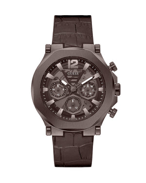 Guess Edge Chronograph Brown Dial Brown Leather Strap Watch For Men - GW0492G2 Authentic Buy Shop Now
