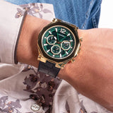 Guess Edge Chronograph Green Dial Black Leather Strap Watch For Men - GW0492G3 Authentic Buy Shop Now