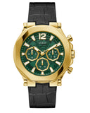 Guess Edge Chronograph Green Dial Black Leather Strap Watch For Men - GW0492G3 Authentic Buy Shop Now