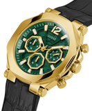 Guess Edge Chronograph Green Dial Black Leather Strap Watch For Men - GW0492G3 Authentic Buy Shop Now