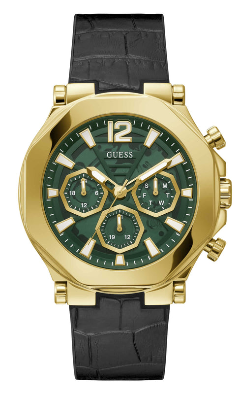 Guess Edge Chronograph Green Dial Black Leather Strap Watch For Men - GW0492G3 Authentic Buy Shop Now