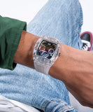 Guess Phoenix Polycarbonate Clear Multi-function Black Dial Clear Rubber Strap Watch for Men - GW0499G3 Authentic Buy Shop Now