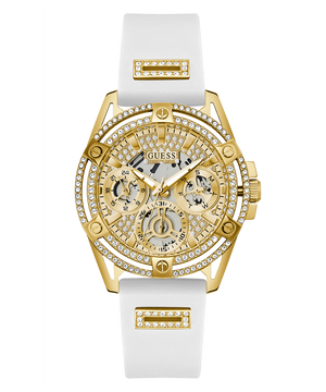 Guess Queen Quartz Gold Dial White Silicone Strap Watch For Women - GW0536L2 Authentic Buy Shop Now
