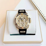 Guess Queen Quartz Gold Dial Black Silicone Strap Watch For Women - GW0536L3 Authentic Buy Shop Now