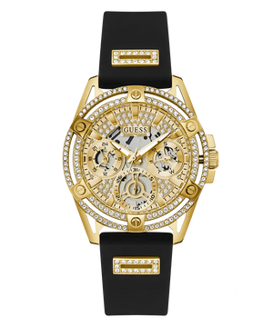 Guess Queen Quartz Gold Dial Black Silicone Strap Watch For Women - GW0536L3 Authentic Buy Shop Now