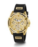 Guess Queen Quartz Gold Dial Black Silicone Strap Watch For Women - GW0536L3 Authentic Buy Shop Now