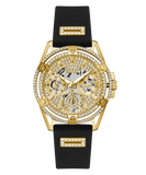 Guess Queen Quartz Gold Dial Black Silicone Strap Watch For Women - GW0536L3 Authentic Buy Shop Now
