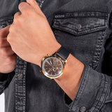 Guess Gadget Gold Dial Black Leather Strap Watch for Men - GW0570G1 Authentic Buy Shop Now
