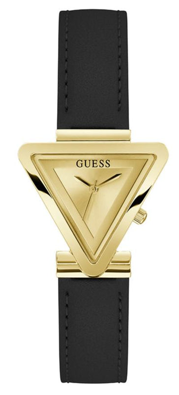 Guess Fame Quartz Gold Dial Black Leather Strap Watch For Women - GW0548L3 Authentic Buy Shop Now