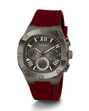 Guess Headline Multifunction Grey Dial Burgundy Silicone Strap Watch For Men - GW0571G4 Authentic Buy Shop Now