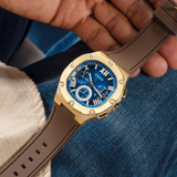 Guess Headline Chronograph Blue Dial Brown Silicone Strap Watch For Men - GW0571G5 Authentic Buy Shop Now