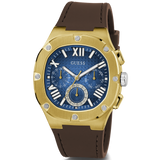 Guess Headline Chronograph Blue Dial Brown Silicone Strap Watch For Men - GW0571G5 Authentic Buy Shop Now