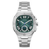 Guess Headline Quartz Green Dial Silver Steel Strap Watch For Men - GW0572G6 Authentic Buy Shop Now