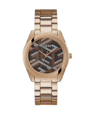 Guess Cubed Analog Black Dial Rose Gold Steel Strap Watch For Women - GW0607L3 Authentic Buy Shop Now
