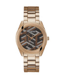 Guess Cubed Analog Black Dial Rose Gold Steel Strap Watch For Women - GW0607L3 Authentic Buy Shop Now