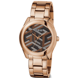 Guess Cubed Analog Black Dial Rose Gold Steel Strap Watch For Women - GW0607L3 Authentic Buy Shop Now
