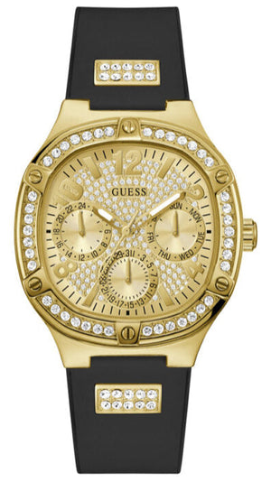 Guess Duchess Crystals Gold Dial Black Silicon Strap Watch For Women - GW0619L2 Authentic Buy Shop Now