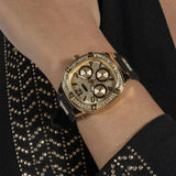 Guess Duchess Crystals Gold Dial Black Silicon Strap Watch For Women - GW0619L2 Authentic Buy Shop Now