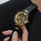 Guess Duchess Crystals Gold Dial Black Silicon Strap Watch For Women - GW0619L2 Authentic Buy Shop Now