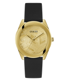 Guess Cubed Analog Gold Dial Black Silicone Strap Watch For Women - GW0665L1 Authentic Buy Shop Now