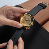 Guess Cubed Analog Gold Dial Black Silicone Strap Watch For Women - GW0665L1 Authentic Buy Shop Now