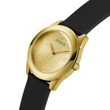 Guess Cubed Analog Gold Dial Black Silicone Strap Watch For Women - GW0665L1 Authentic Buy Shop Now