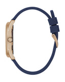 Guess Cubed Analog Rose Gold Dial Blue Leather Strap Watch For Women - GW0665L2 Authentic Buy Shop Now