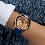 Guess Cubed Analog Rose Gold Dial Blue Leather Strap Watch For Women - GW0665L2 Authentic Buy Shop Now
