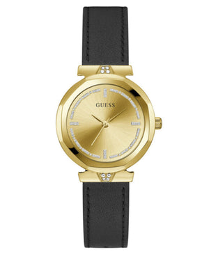 Guess Rumour Quartz Gold Dial Black Leather Strap Watch For Women - GW0689L2 Authentic Buy Shop Now