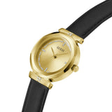 Guess Rumour Quartz Gold Dial Black Leather Strap Watch For Women - GW0689L2 Authentic Buy Shop Now