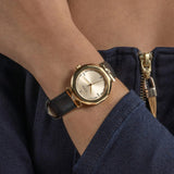 Guess Rumour Quartz Gold Dial Black Leather Strap Watch For Women - GW0689L2 Authentic Buy Shop Now
