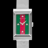 Gucci G Frame Red and Green Dial Silver Mesh Bracelet Watch For Women - YA147401 Authentic Buy Shop Now
